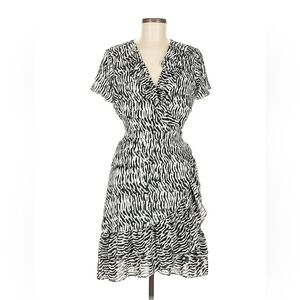 INC International Concepts Zebra Print V Neck Wrap Dress, Medium, Black/ White